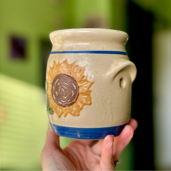 VTG Sunflower Pottery Jar Handles Cottagecore Farmhouse Wax Warmer Candle Art - Picture 2 of 12